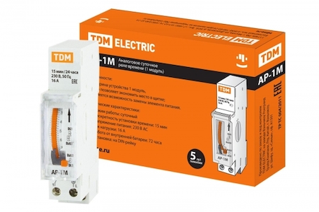 TDM ELECTRIC SQ1503-0021 Аналоговое суточное реле 1 модуль на din-рейку АР-1М-15мин/24ч-16А-DIN TDM